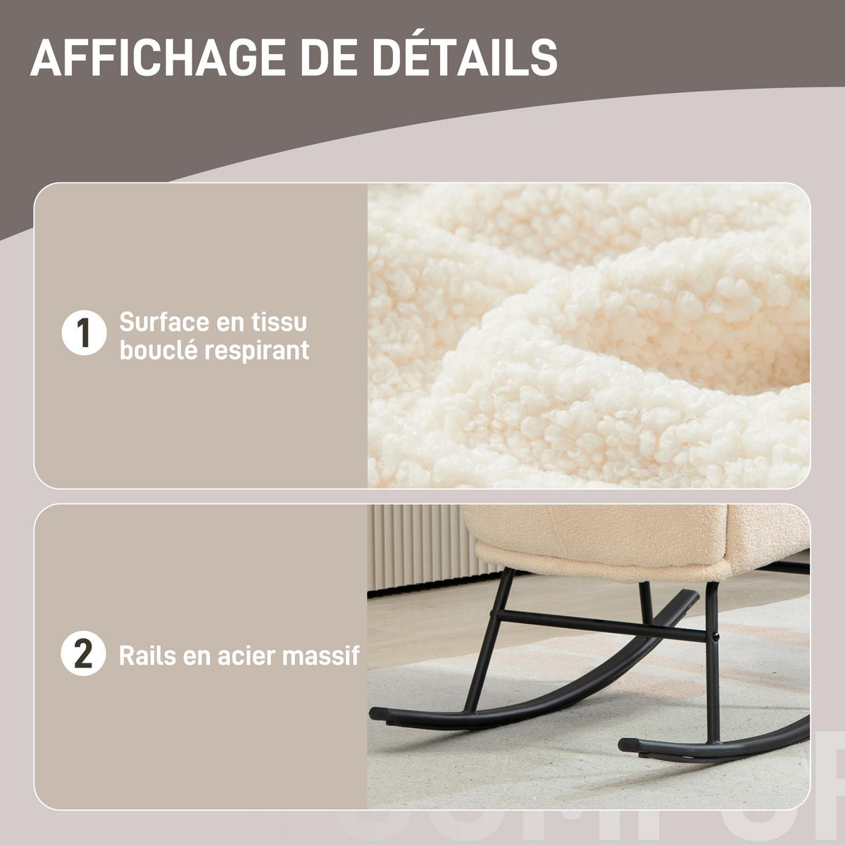 SCHAUKELSTUHL DE-17379 Beige & Schwarz - Beige, Metall (100/93/66cm) - ComfortXL