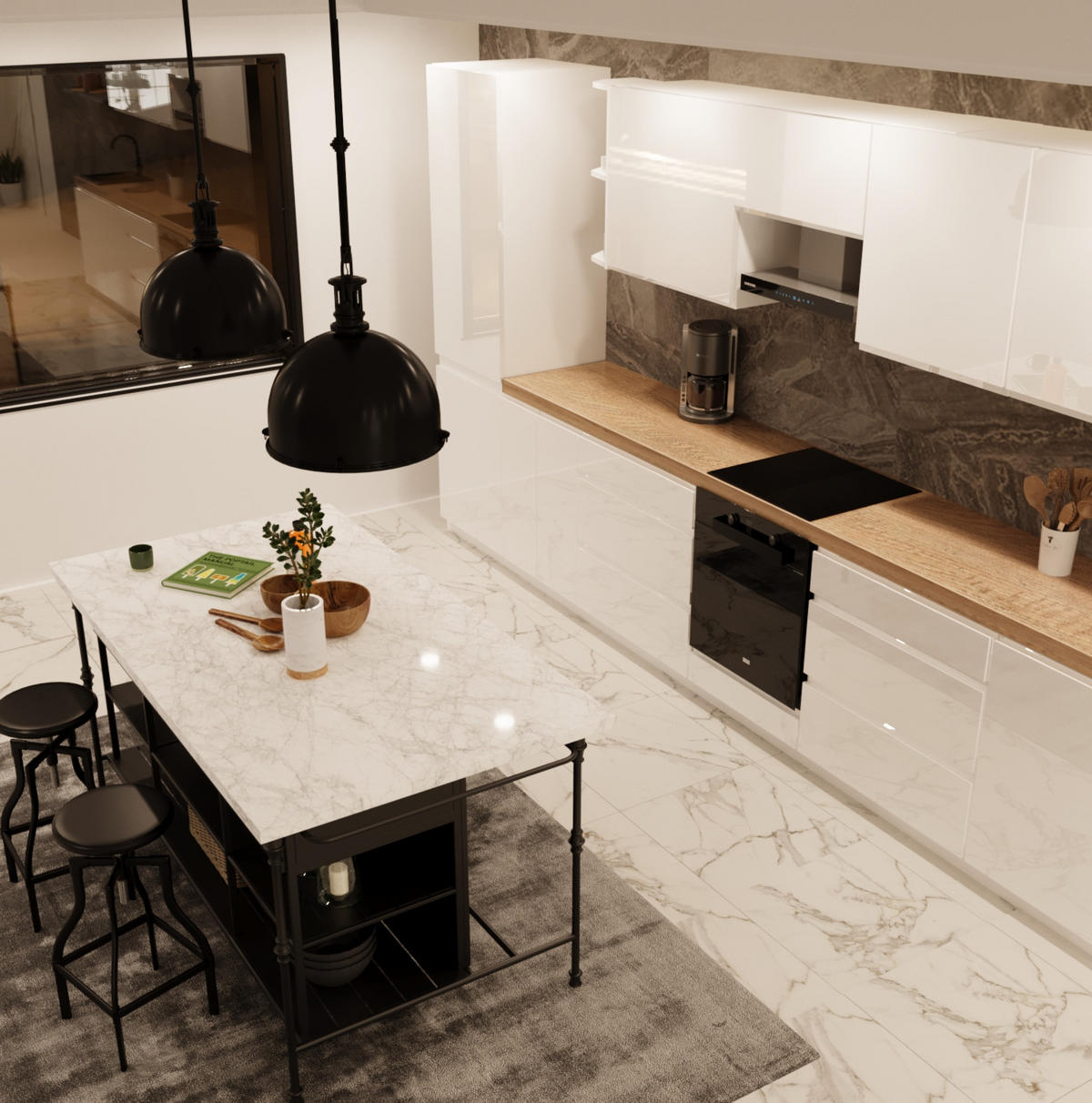 KÜCHENZEILE 460 cm - Aspen KA9-M460 - in Weiß/Hochglanz - Weiß Hochglanz, Holz (460/212/58cm)