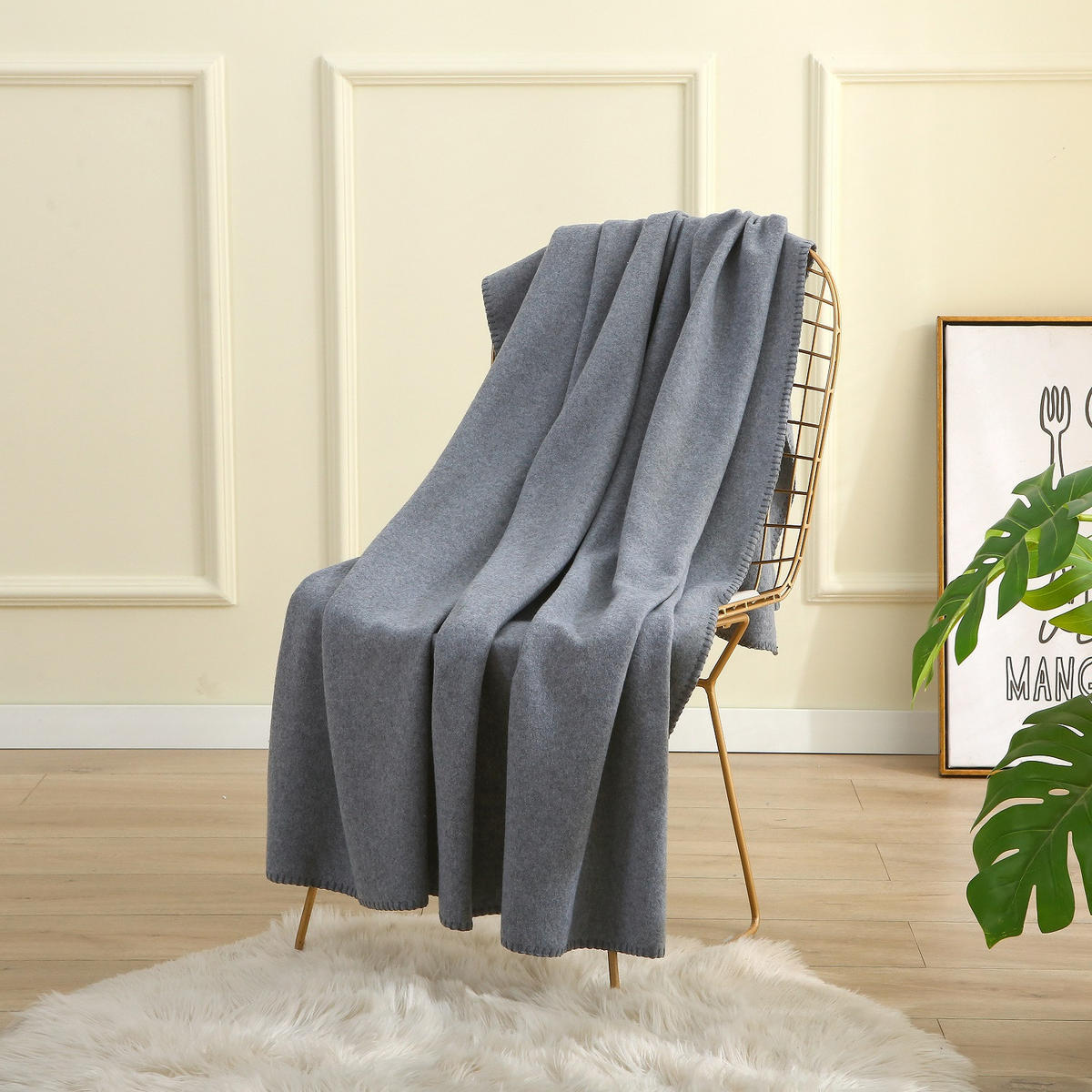 FLEECEDECKE eco-line grau meliert 130/160 cm Ketteleinfassung Anti-Pilling - Grau, Textil (130/160cm) - wometo