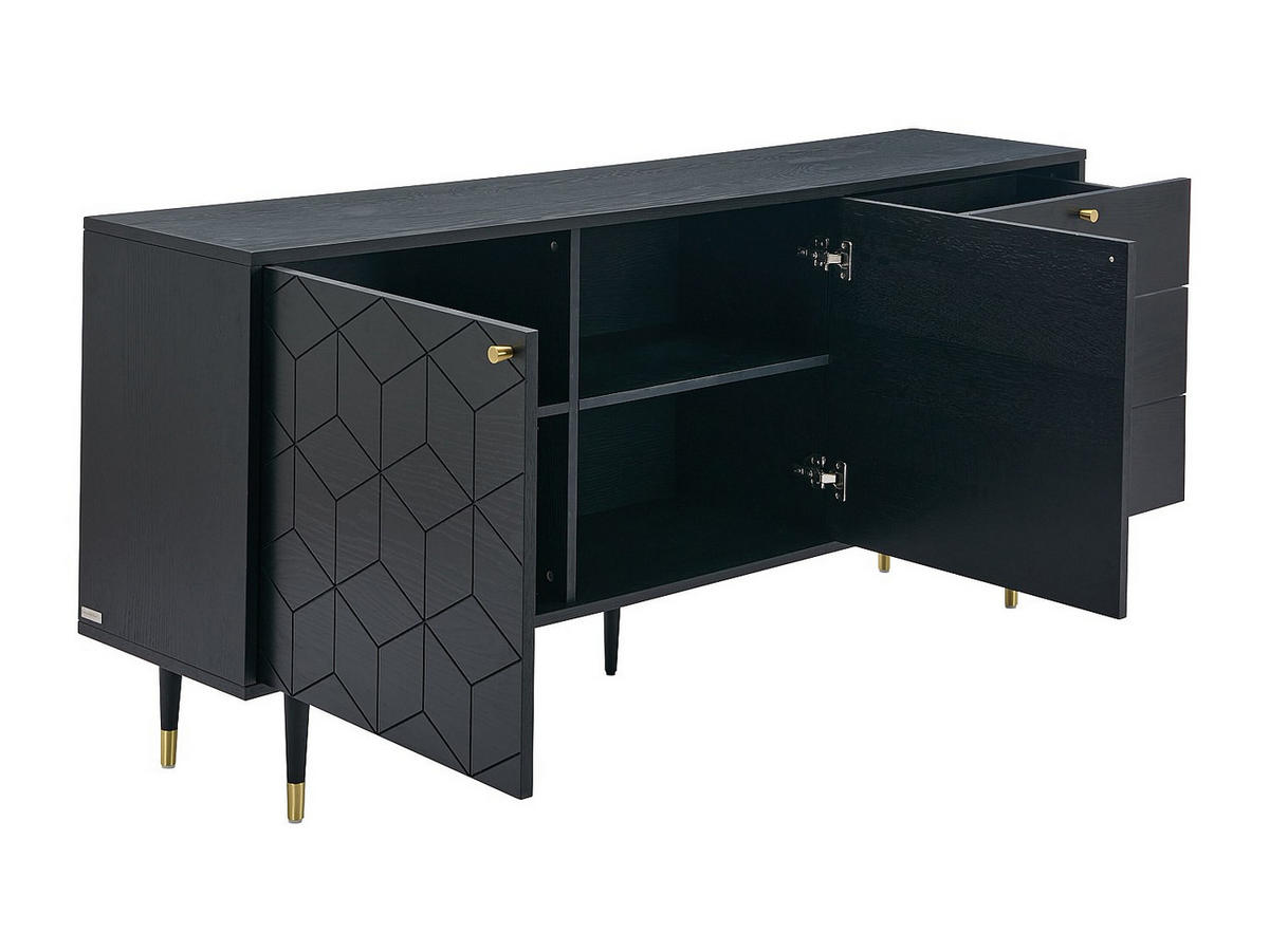 SIDEBOARD mit 2 Türen & 3 Schubladen - Eichenfurnier - Schwarz & Goldfarben - PARIOMA - Schwarz, Holz (180/79/40cm) - Vente-Unique
