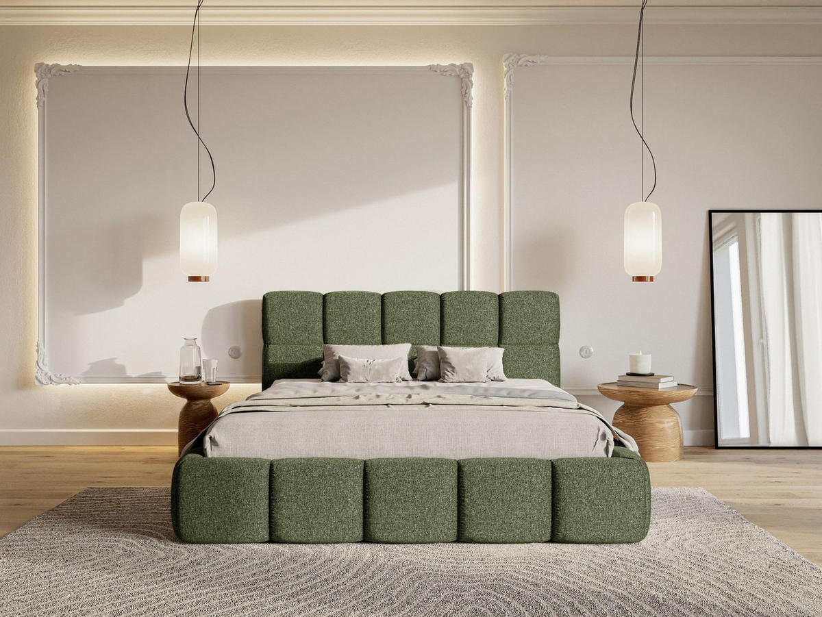 POLSTERBETT Cloudy Olivgrün Chenille, 120x200 cm - Schwarz/Olivgrün, Kunststoff/Textil (120/200cm) - Selsey