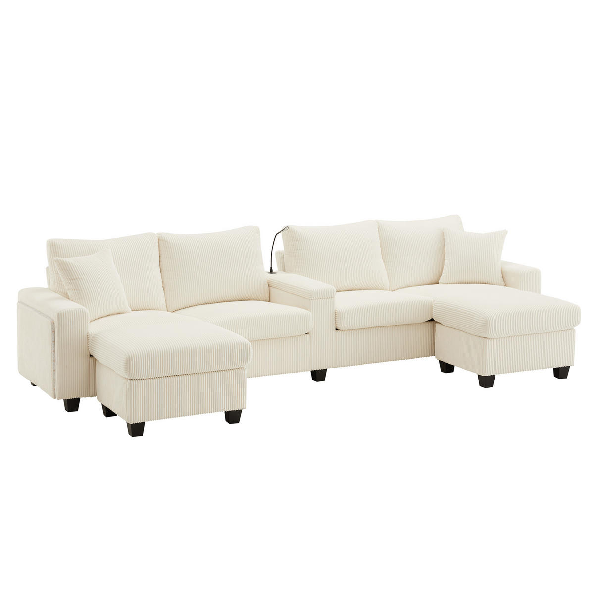 SOFA U-Form mit 2 Hockern 334 x 128,5 x 81 cm Cord Beige - Beige, Kunststoff (128.5/81/334cm) - Meubliv