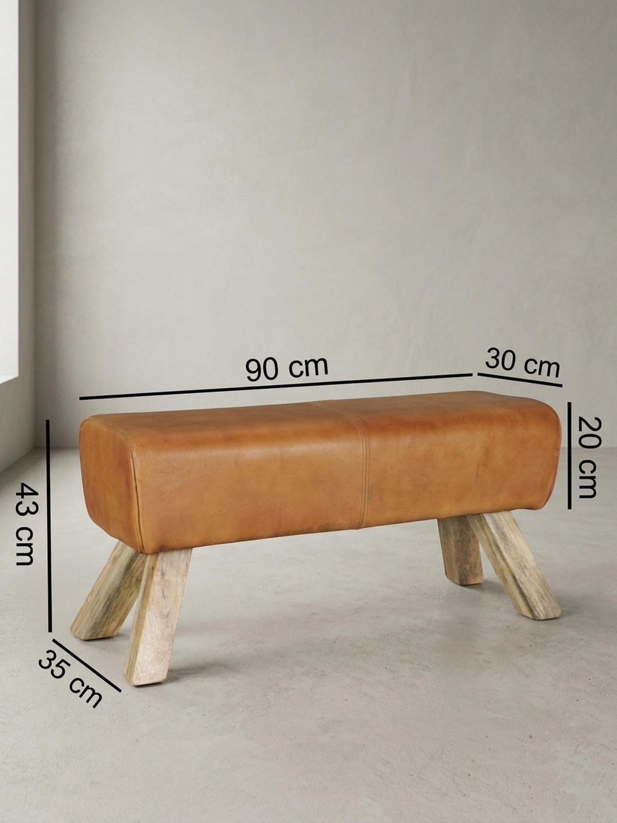 SITZHOCKER – Leder/Mango-Holz, 90x30x43 cm, Braun - Braun, Mangoholz/Leder (90/43/30cm) - KADIMA DESIGN