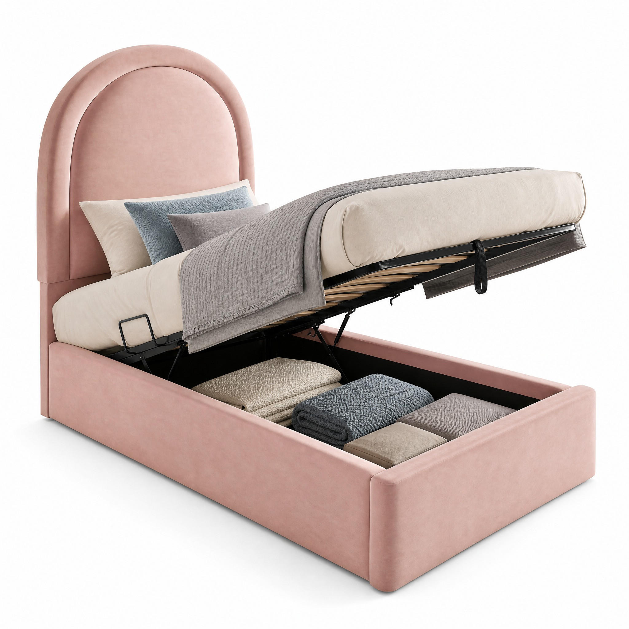 POLSTERBETT 90/200 cm in Rosa Kinderbett mit Bettkasten Samt Halbkreisbogen-Design - Rosa, Holzwerkstoff/Textil (90/200cm) - STILVORA