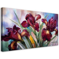 LEINWANDBILD Rot bemalte Irisblumen 80x40cm - Rot, Textil (80/40cm) - Feeby