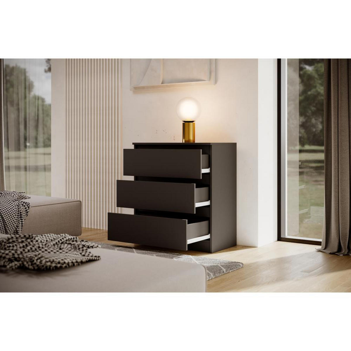 KOMMODE Lemon 70 cm mit drei Schubladen schwarz matt - Schwarz, Holzwerkstoff (70/78.5/39cm) - Beautysofa