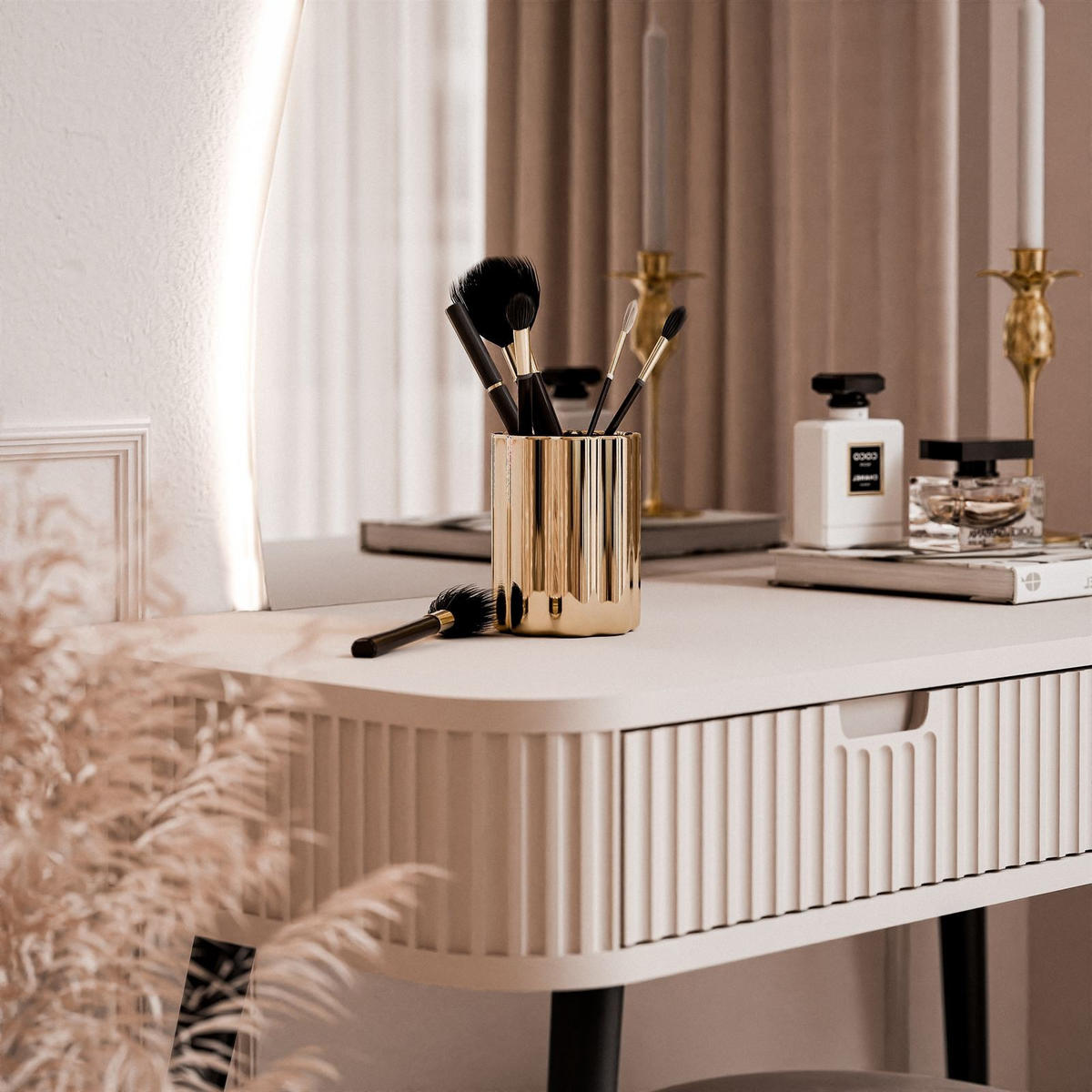 SCHMINKTISCH ZAIRA-QS mit LED Spiegel Linke Kaschmir - Kaschmir, Holzwerkstoff (103/80/49cm) - Lookway