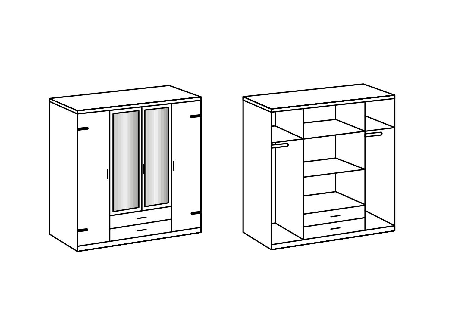 Thumbnail - Drehtürenschrank, Grau, Holzwerkstoff, 4 Fächer, 2 Schubladen, 180x199x58 cm, Schlafzimmer, Kleiderschränke, Drehtürensc...