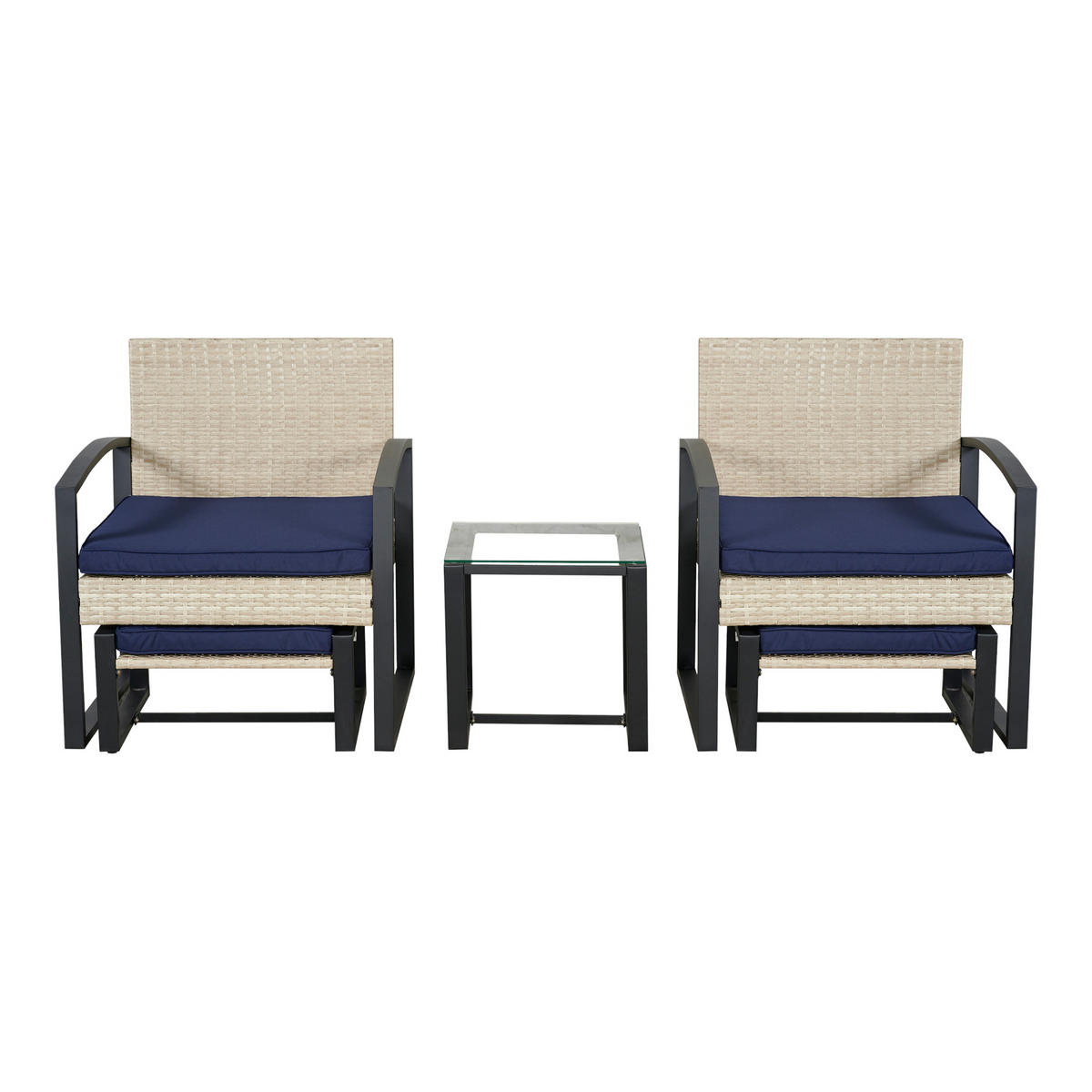 LOUNGE-SET 5 TLG. Calvello - Beige/Dunkelblau, Kunststoff/Metall - casa.pro