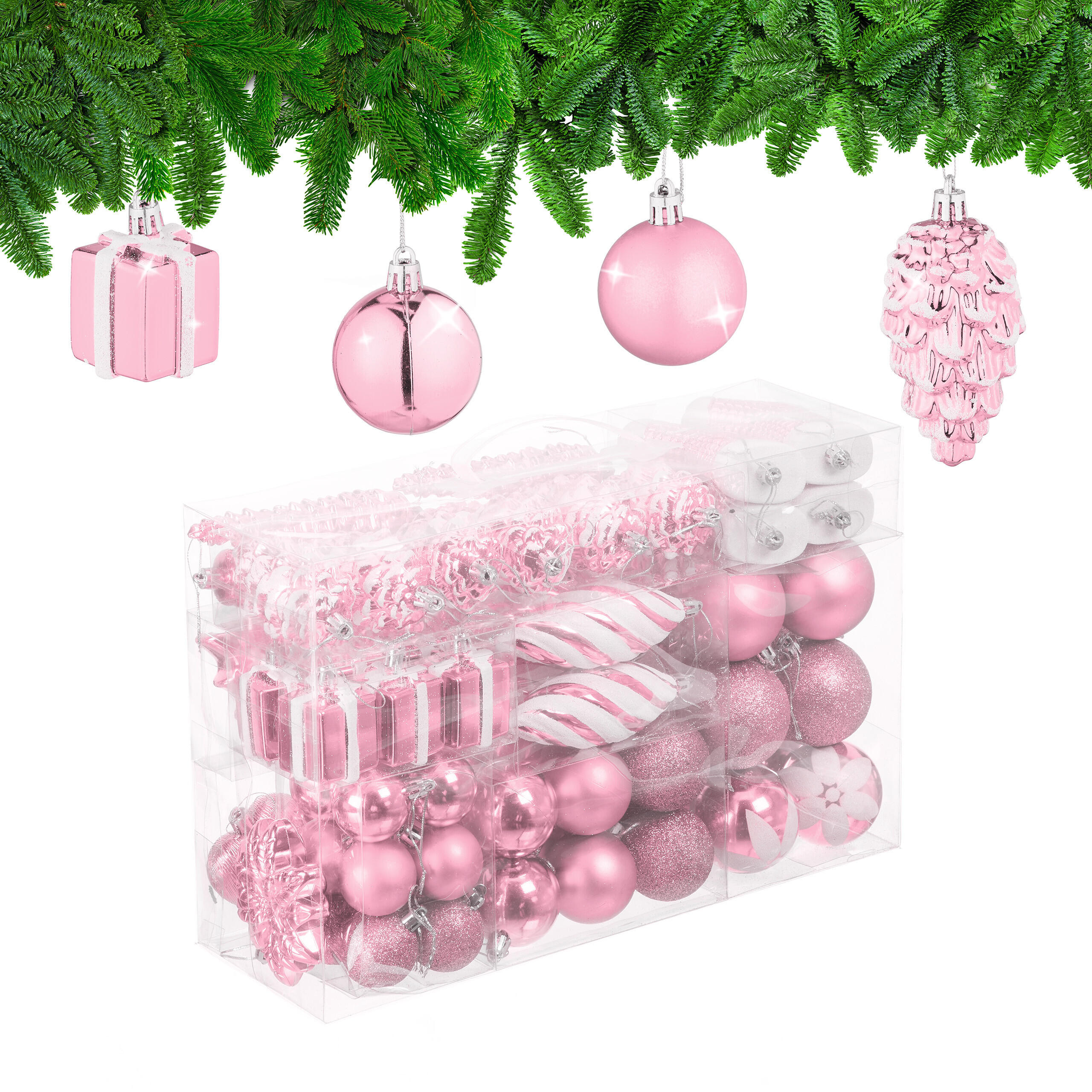 72-TLG.WEIHNACHTSKUGELN-SET - Rosa, Kunststoff (38/24/12cm) - Relaxdays