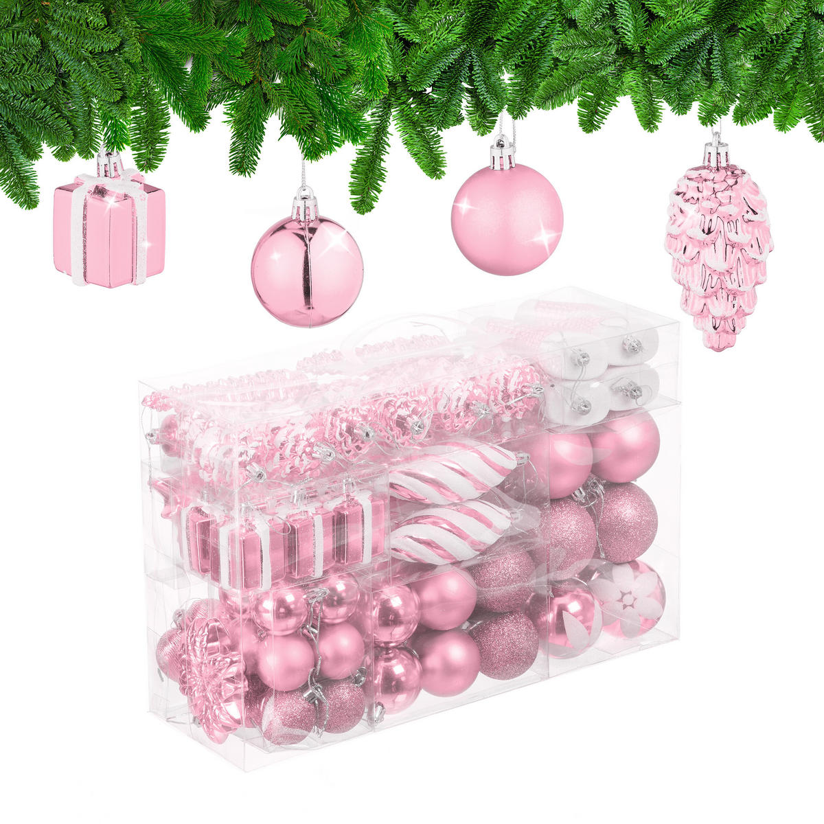 72-TLG.WEIHNACHTSKUGELN-SET - Rosa, Kunststoff (38/24/12cm) - Relaxdays