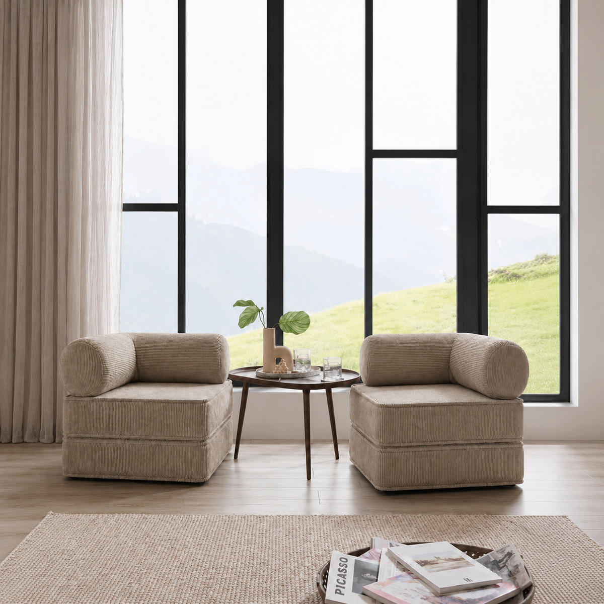 MODULARER Cord Sessel Ecru - Beige, Textil (100/70/100cm) - SURB