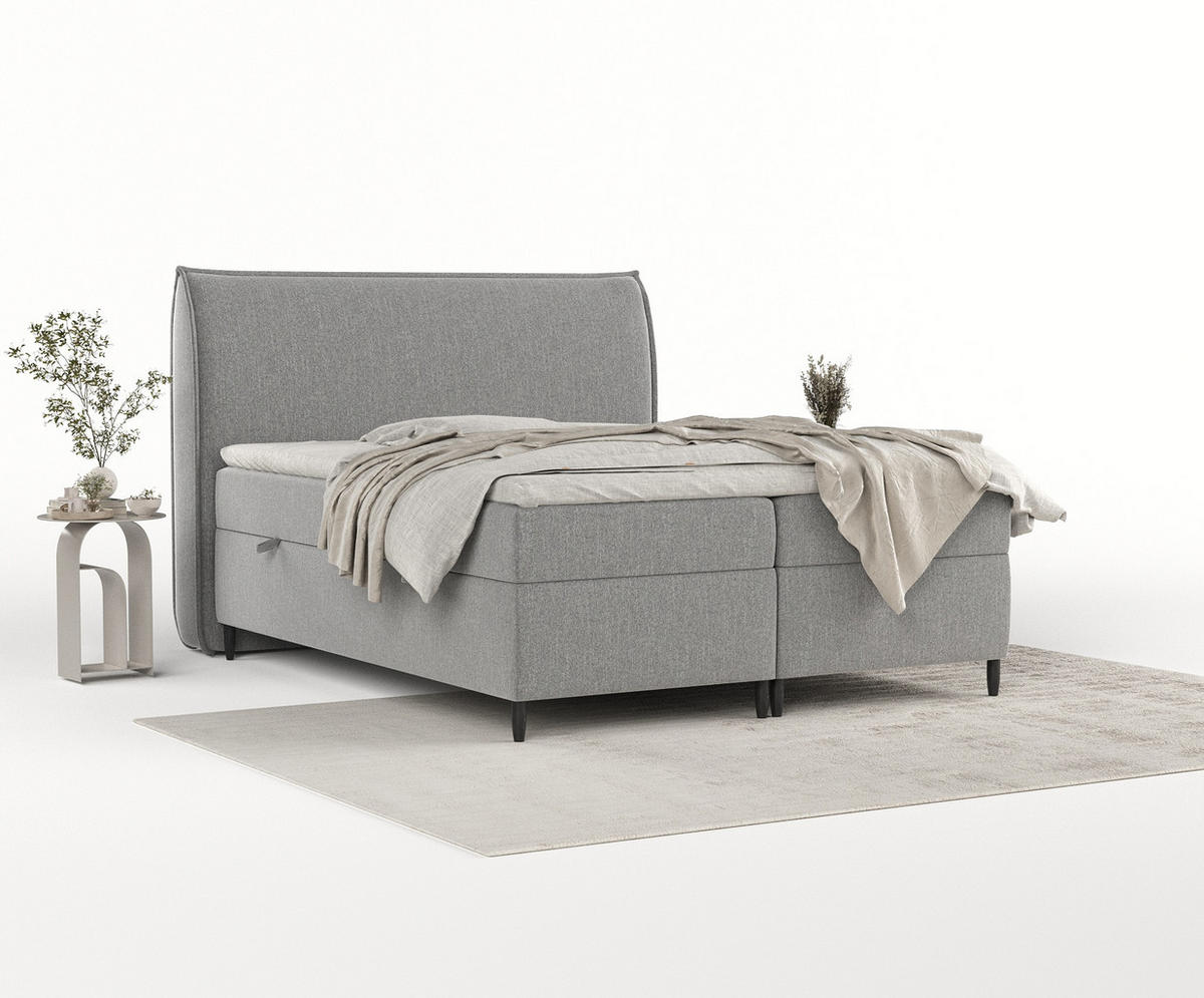 BOXBETT Corvus Grau 160/200 cm mit Taschenmatratze und Topper - Schwarz/Grau, Holz/Holzwerkstoff (160/200cm) - Maison de Reve