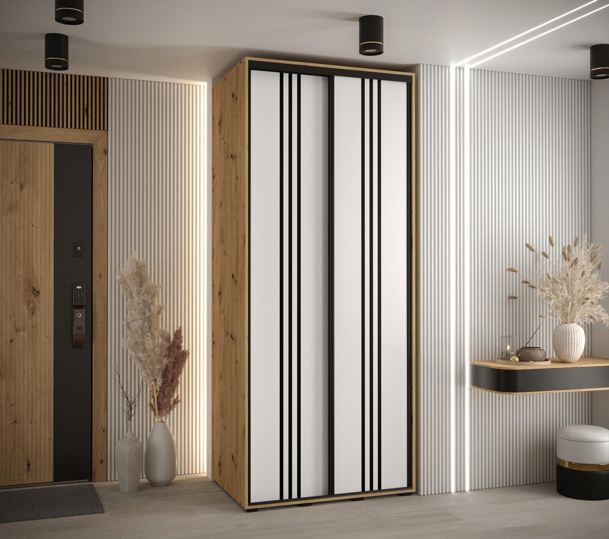 SCHWEBETÜRENSCHRANK 235,2/110/60 2-türig - Schwarz/Weiß, Holz/Metall (110/235/60cm) - Abiks Möbel