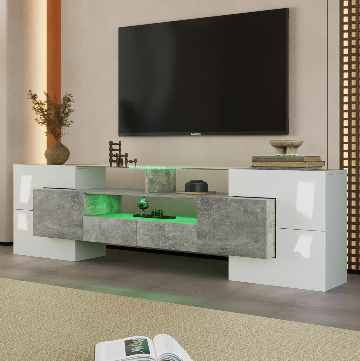 LOWBOARD 200/35/60 cm aus MDF mit LED-Beleuchtung Grau/Weiß - Weiß, Holzwerkstoff (200/60/35cm) - Modenvie
