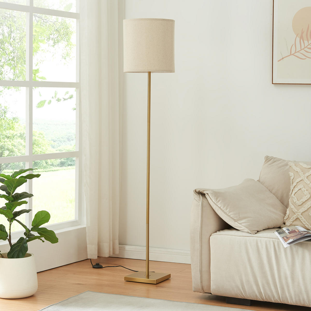 STEHLEUCHTE Fildholm - Messingfarben, Textil/Metall (32/32/156.5cm) - lux.pro