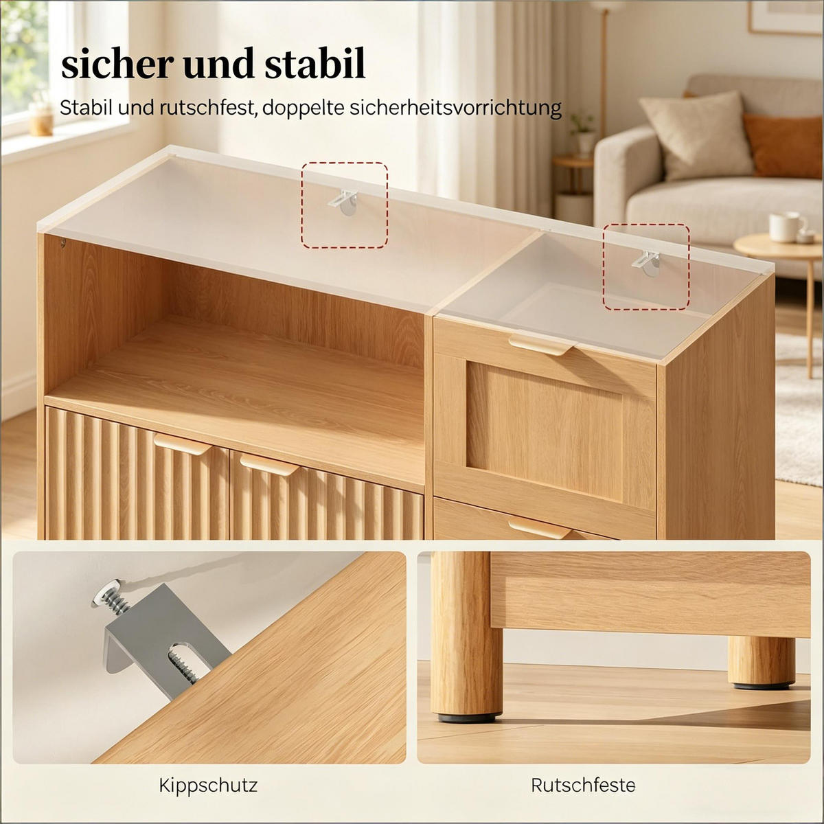 ANRICHTE Holzfarben 90/35/80 cm - Naturfarben, Holz (90/80/35cm) - PANGIVO