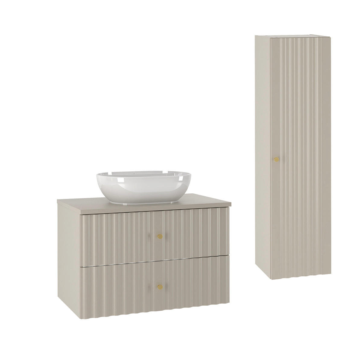 BADMÖBEL 80.6cm Izae 2er-Set Kaschmir - Beige, Holzwerkstoff (80.6/52.2/46.5cm) - Petits-meubles