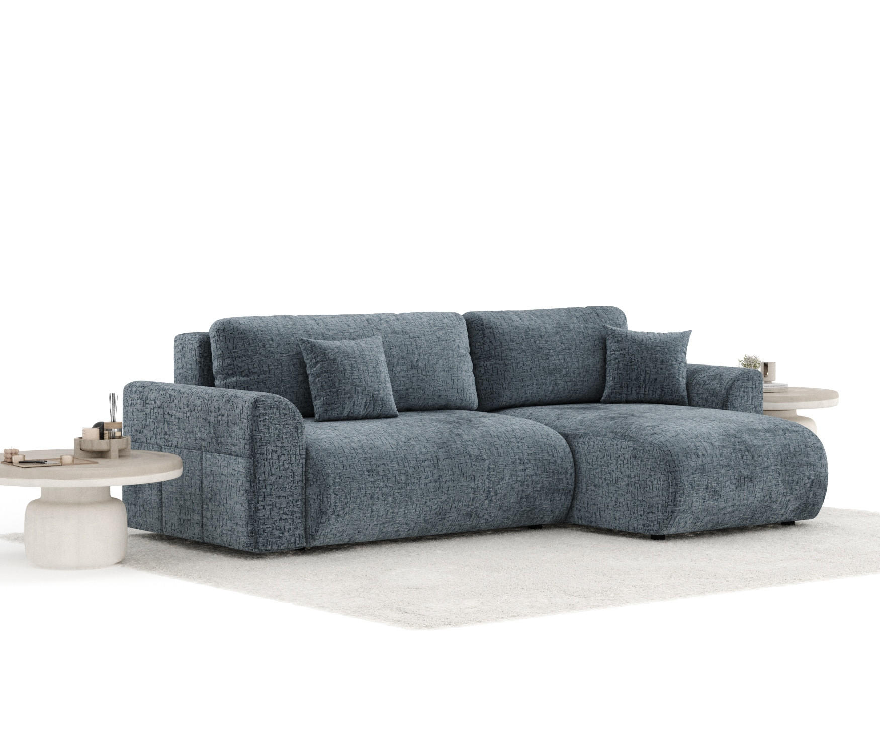 ECKSOFA MIT SCHLAFFUNKTION BodegaGrau Chenille - Blaugrau/Schwarz, Holz/Holzwerkstoff (235/138cm) - Maison de Reve