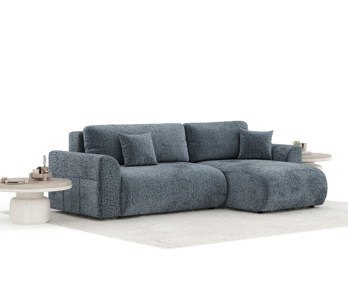 ECKSOFA MIT SCHLAFFUNKTION BodegaGrau Chenille - Blaugrau/Schwarz, Holz/Holzwerkstoff (235/138cm) - Maison de Reve