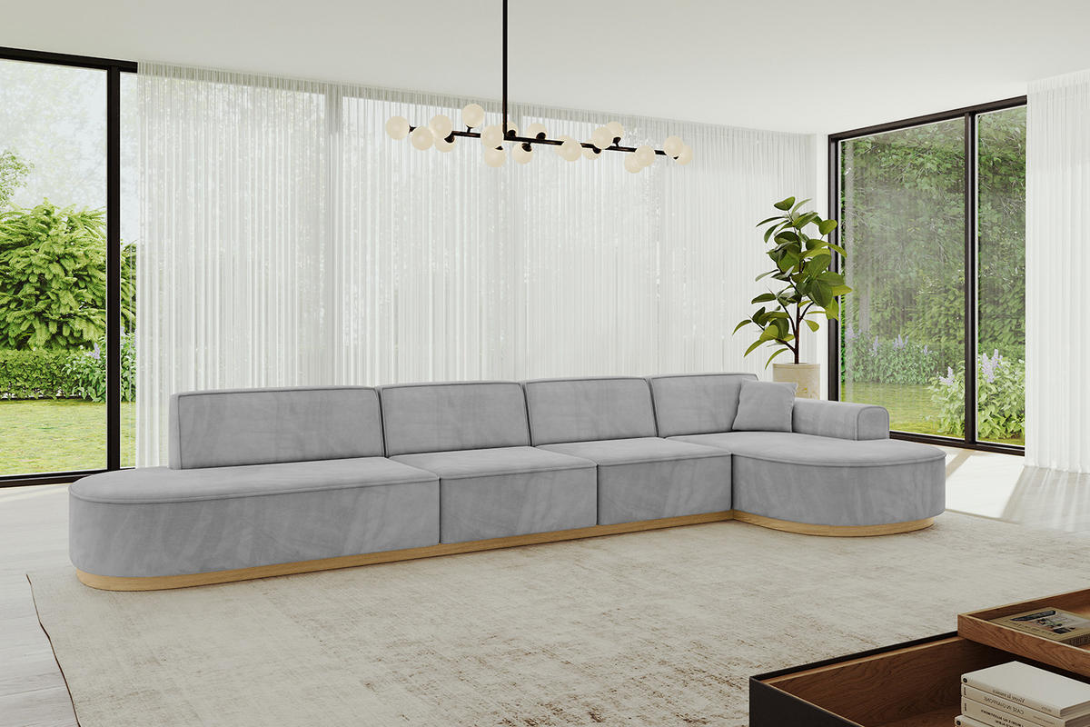 ECKSOFA Ottomane Rechts MARI-L3-v2 - 413x171x83 cm Grau Velours - Grau, Holzwerkstoff/Textil (171/413cm) - ALTDECOR
