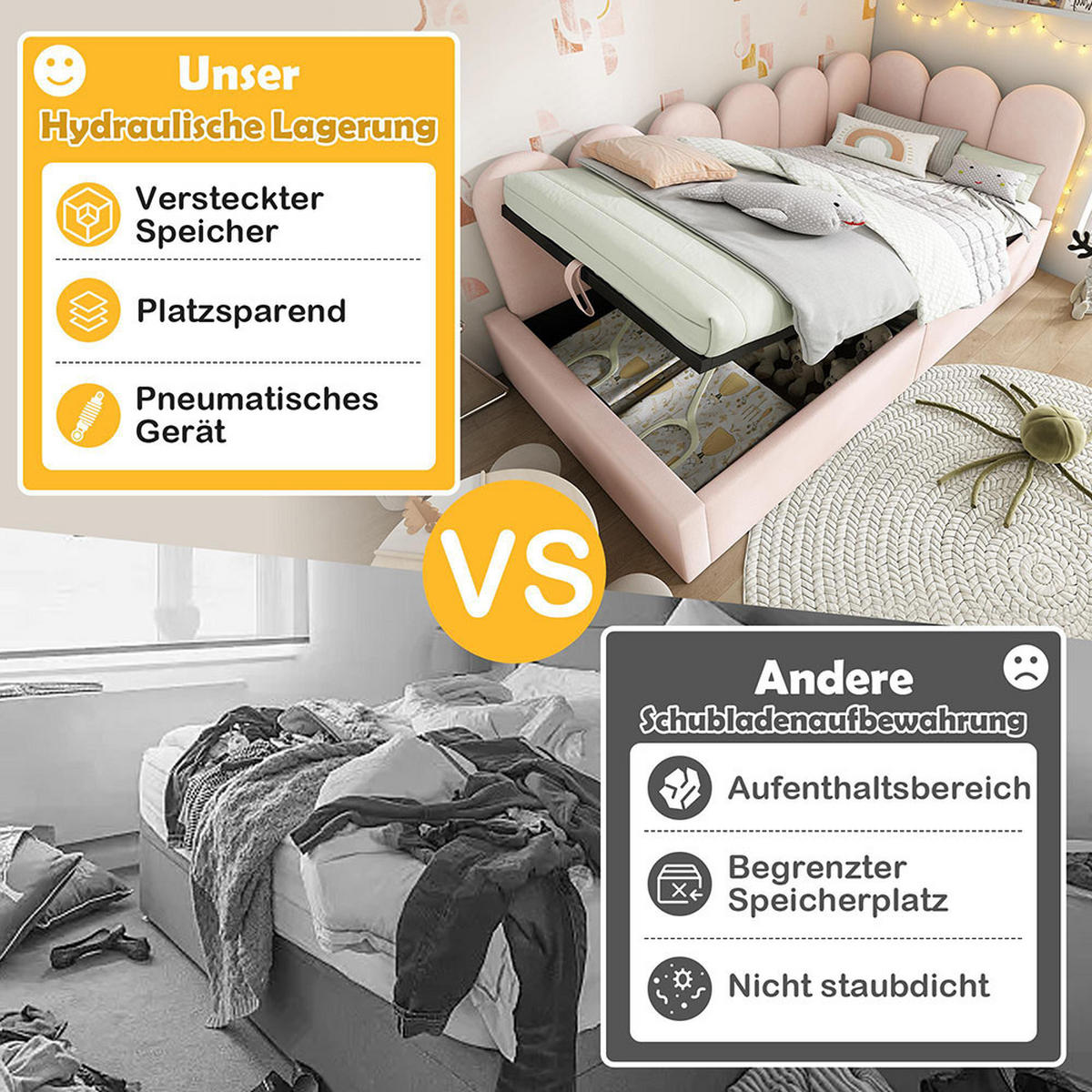 KINDERBETT 90x200 cm mit Metall-Lattenros in Beige - Beige, Textil/Metall (90/200cm) - KOMHTOM