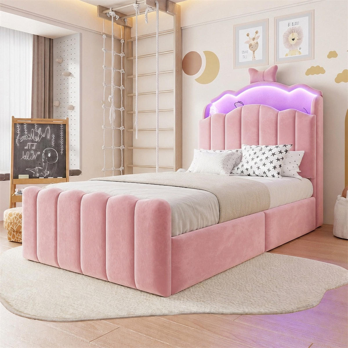 POLSTERBETT 90x200 cm mit hydraulischem Stauraum und LED Beleuchtung - 3USB - Anschlüsseund Typ-C - Beige - Beige, Textil (90/200cm) - DELFA