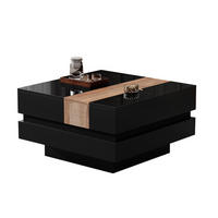 COUCHTISCH mit ausziehbarer Platte & Stauraum, MDF/PB, Schwarz-Holz Optik, Hochglanz, 70/70/39 cm,Schwarz - Schwarz, Holzwerkstoff (70/70/39cm) - Redom