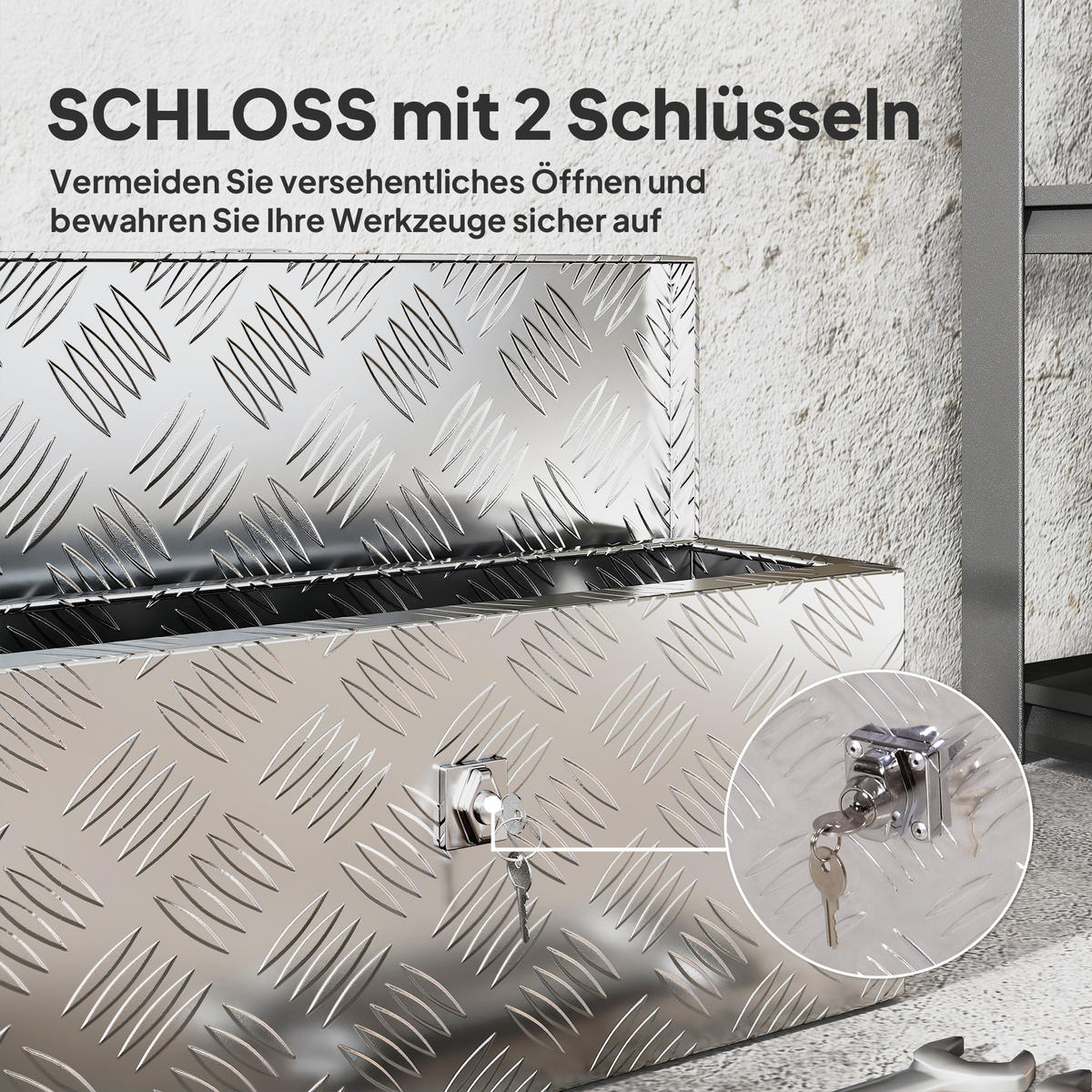 GERÄTEKASTEN Aufbewahrungskiste aus Aluminium mit Schloss und Schlüsseln - Silberfarben, Metall (15.5/20.5/50cm) - HOMCOM