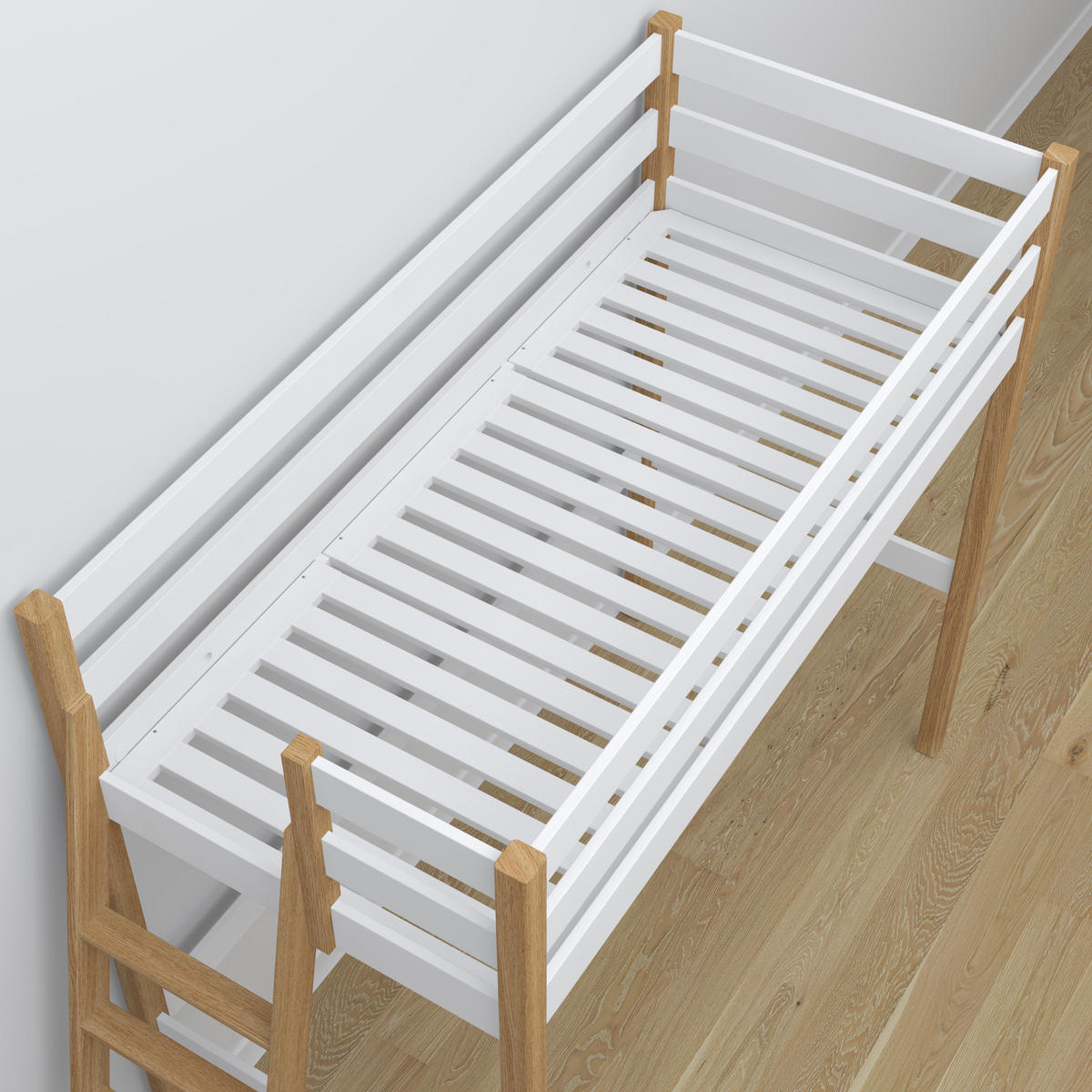 HOCHBETT N02 mit Schreibtisch Weiß / Eiche Natur 80/180 - Eiche Artisan/Weiß, Naturmaterialien/Holz (80/180cm) - N-Wood