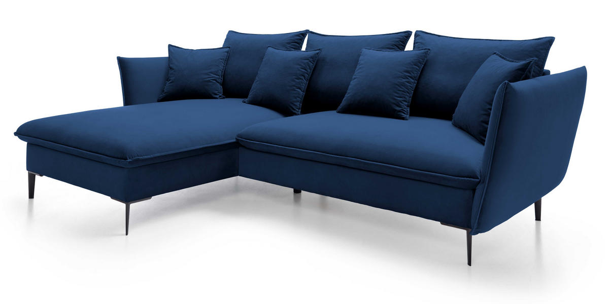 ECKSOFA Flavio mit Schlaffunktion, Bettkasten 260 cm, Links, Dunkelblau - Dunkelblau, Holz (258/167cm) - Emporius