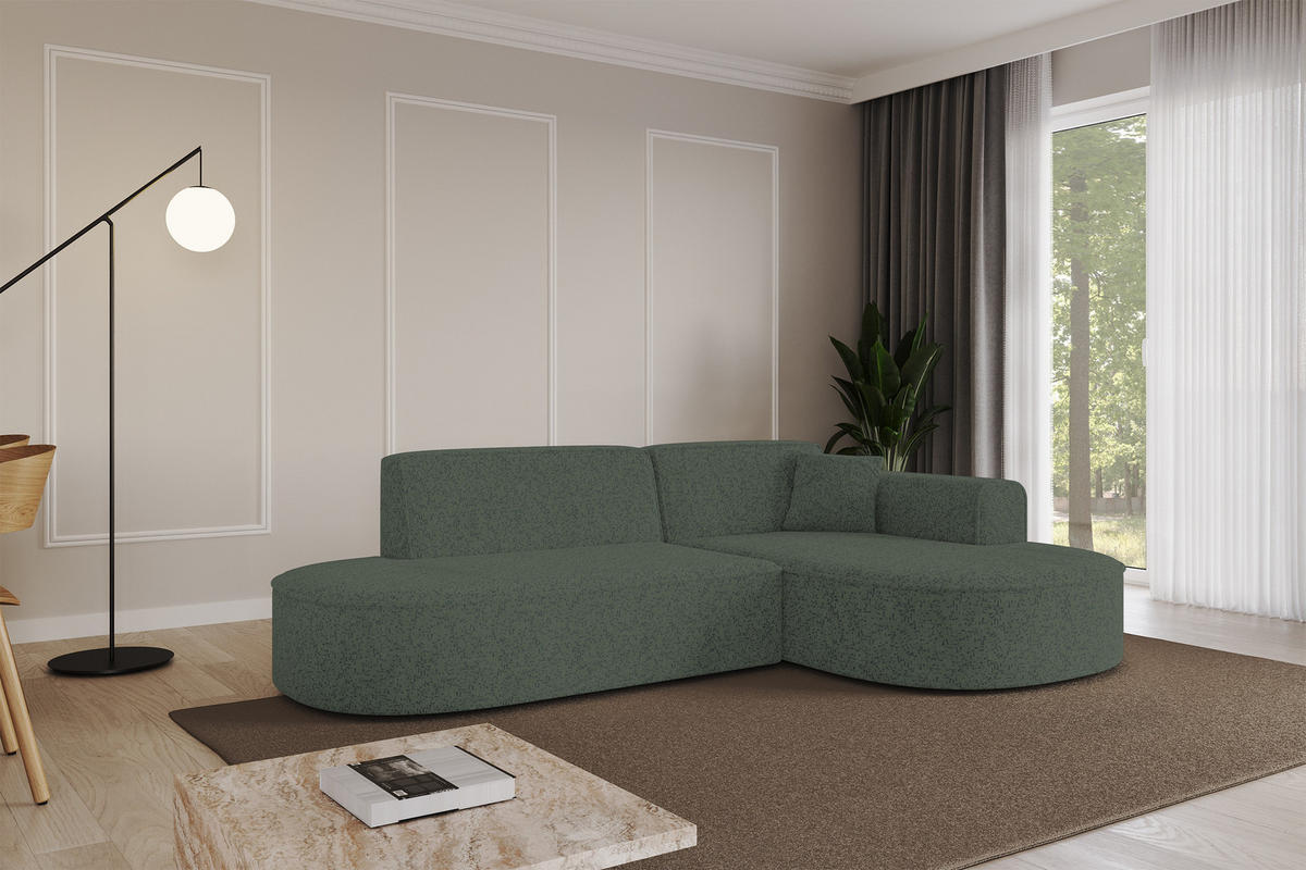 ECKSOFA Ottomane Rechts MARI-L1 - 243x171x79 cm Grün Tissu - Schwarz/Grün, Holzwerkstoff/Kunststoff (171/243cm) - ALTDECOR