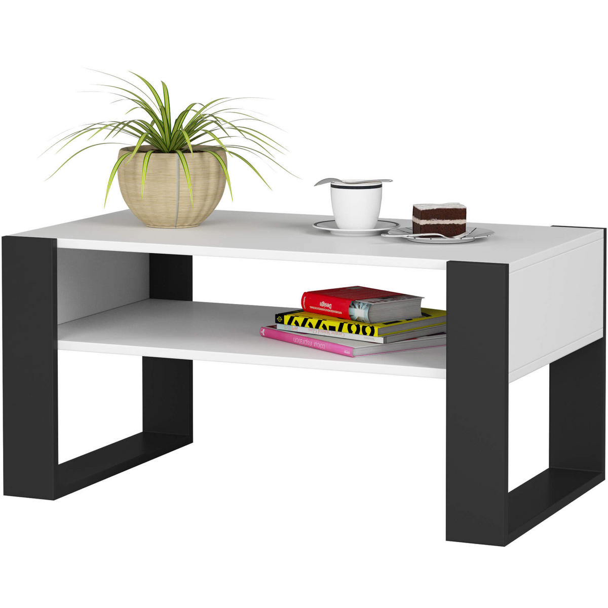 COUCHTISCH DOMI Weiß, Schwarz 53x92x45 cm - Schwarz/Weiß, Holzwerkstoff (53/92/45cm) - Akord