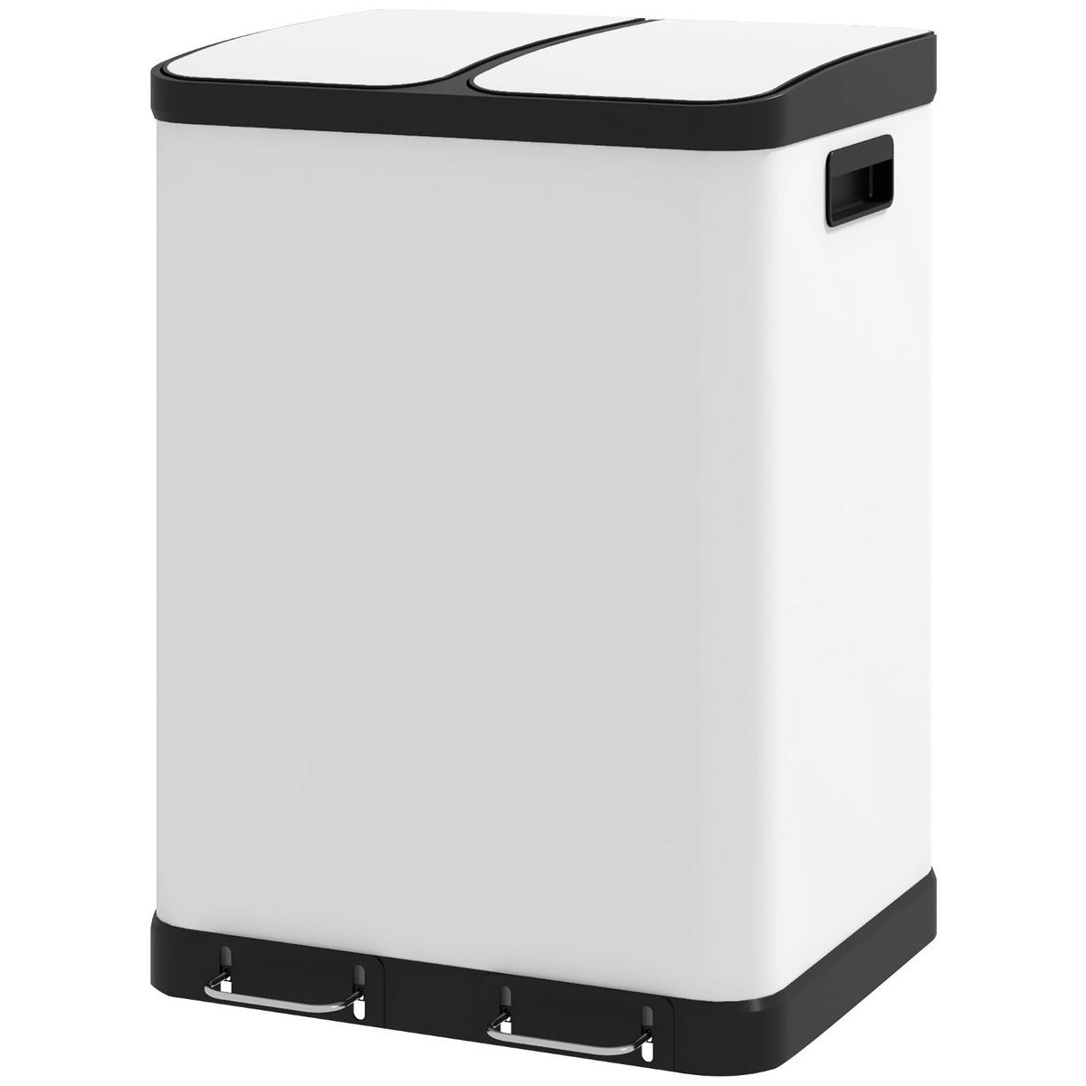 MÜLLEIMER DOPPELFACH-60L 48,8/39,5/67 cm Metall Grau Mülltrennsystem Küche 2 Fächer - Grau, Metall (39.5/67/48.8cm) - Rolipo