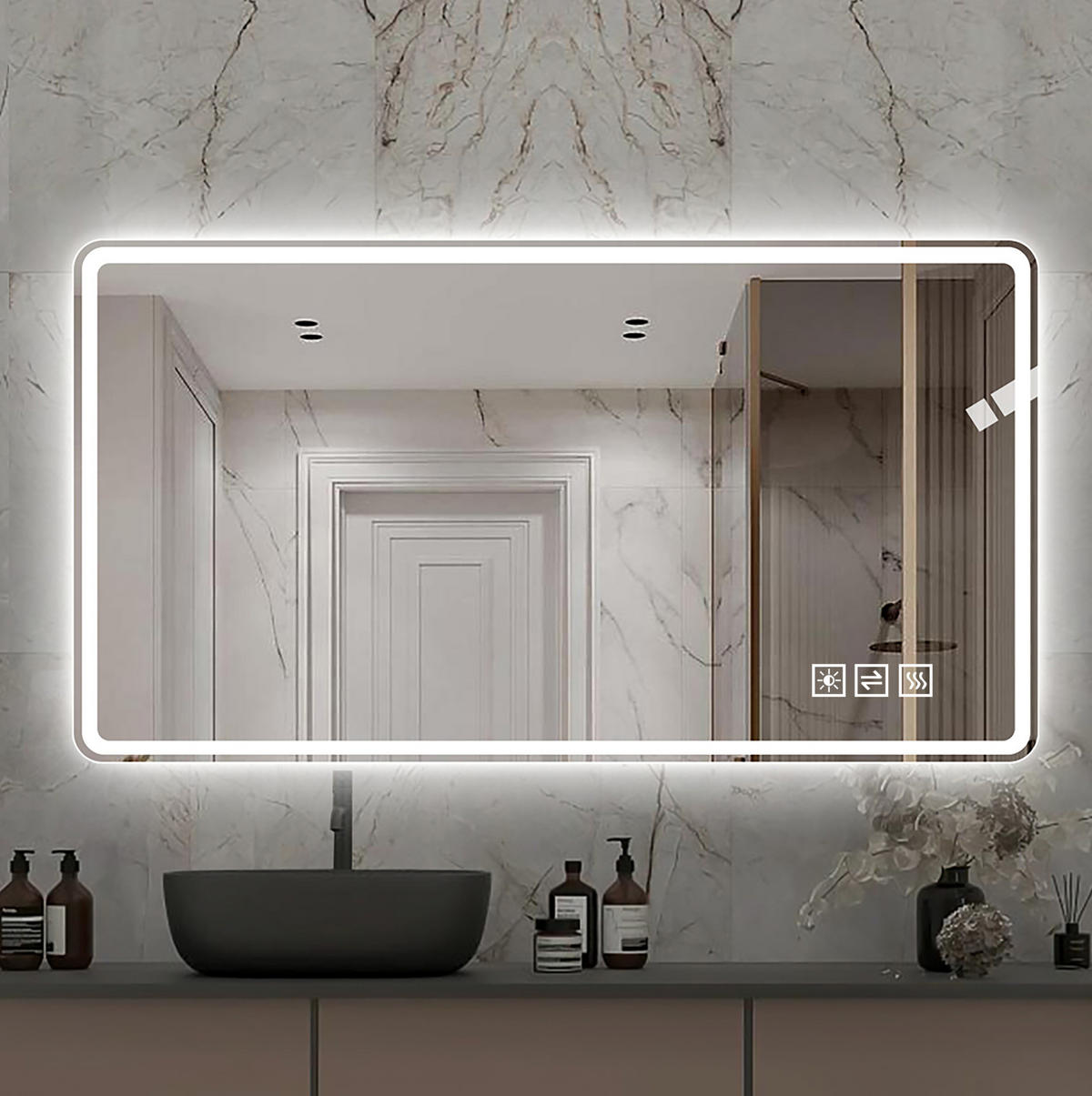 WANDSPIEGEL 60/2/100 cm silber aus Glas und Metall mit LED, Anti-Beschlag - Silberfarben, Glas (60/2.9/100cm) - OKWISH