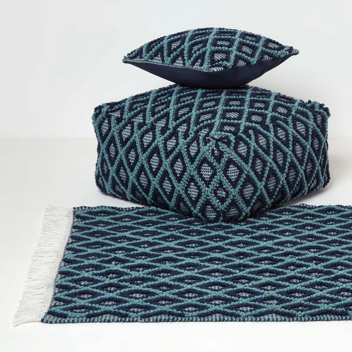 SITZPOUF Tula blau-grün gemustert, 55/55/30 cm - Blau, Textil (55/30/55cm) - Homescapes