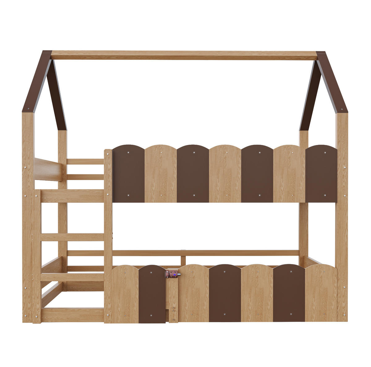 KINDER-ETAGENBETT aus Holz 90x200 cm Naturholz im Hausdesign mit Sicherheitsgeländern - Naturfarben, Holz (90/200cm) - IVMEU