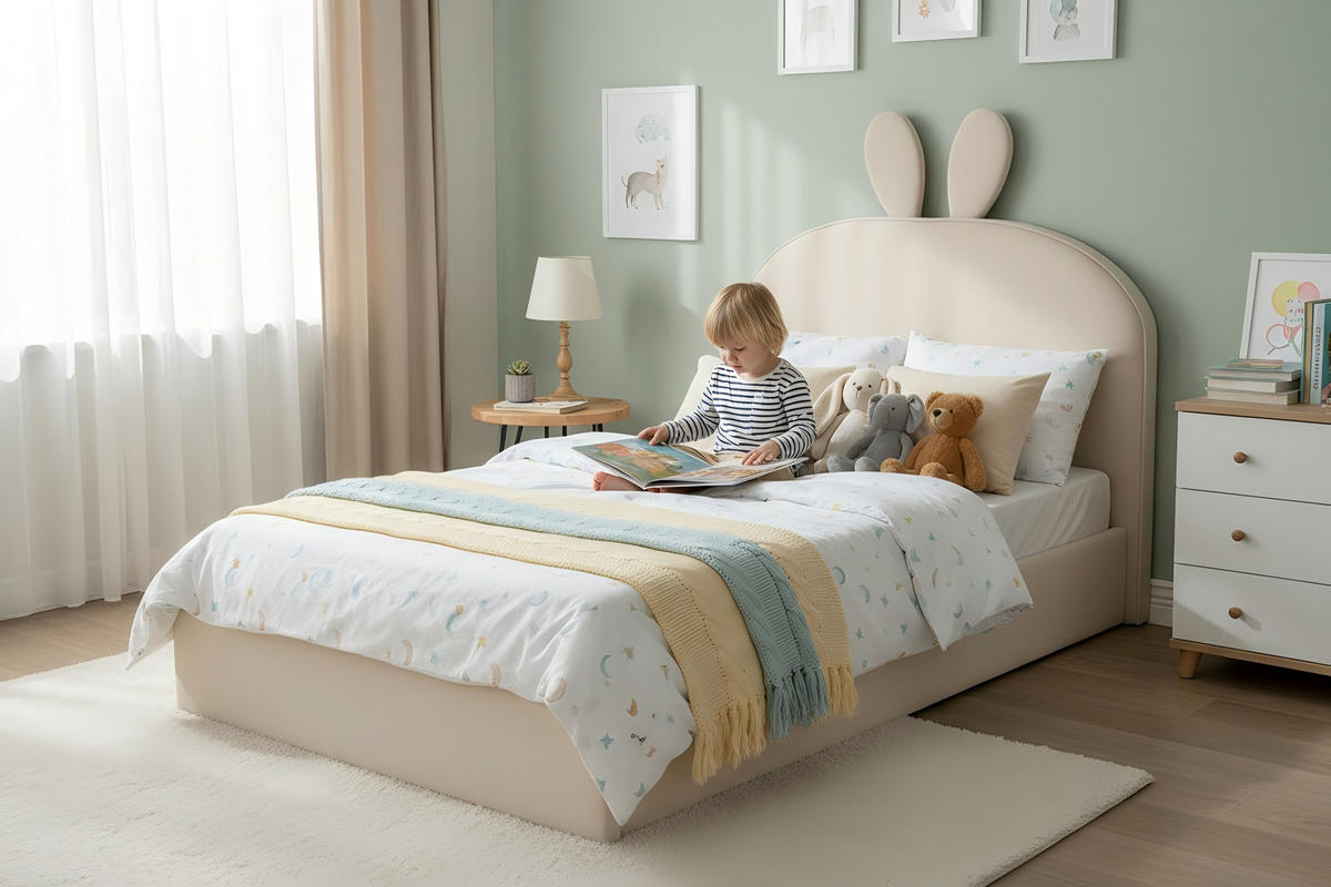 KINDERBETT 90x200 cm Samt beige - Beige, Textil (90/200cm) - LEBENLANG