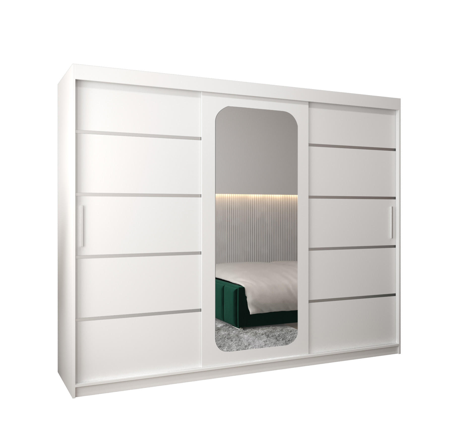 SCHWEBETÜRENSCHRANK 200/250/62 3-türig - Silberfarben/Weiß, Holz/Kunststoff (250/200/62cm) - MÖBEL KRYSPOL