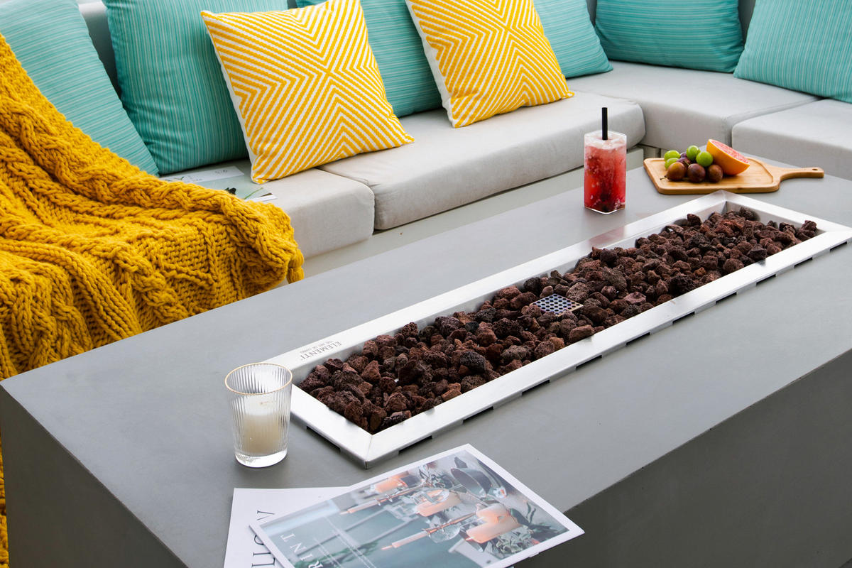 FEUERTISCH Granville Gasfeuerstelle aus GFRC-Beton 152/69/43 cm - Hellgrau, Stein (70/43/152cm) - Elementi