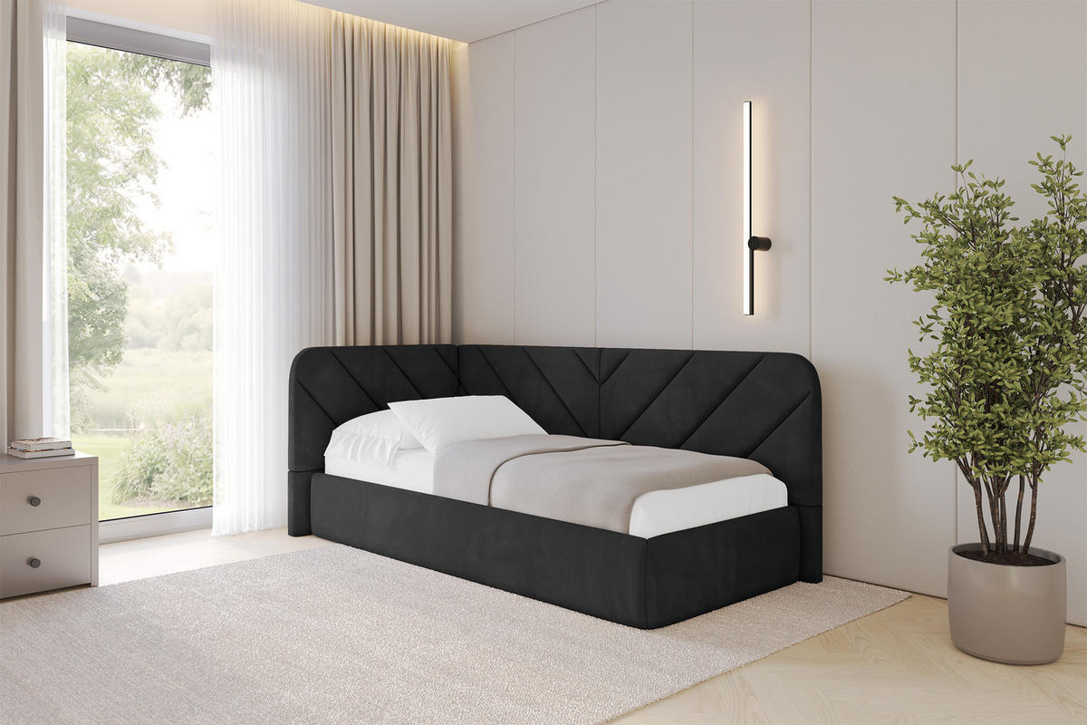 EINZELLBETT Jugendbett mit Bettkasten und Matratze H3/H4, Rechts - FIKY 80x200 Schwarz - Anthrazit, Holzwerkstoff/Textil (80/200cm) - ALTDECOR
