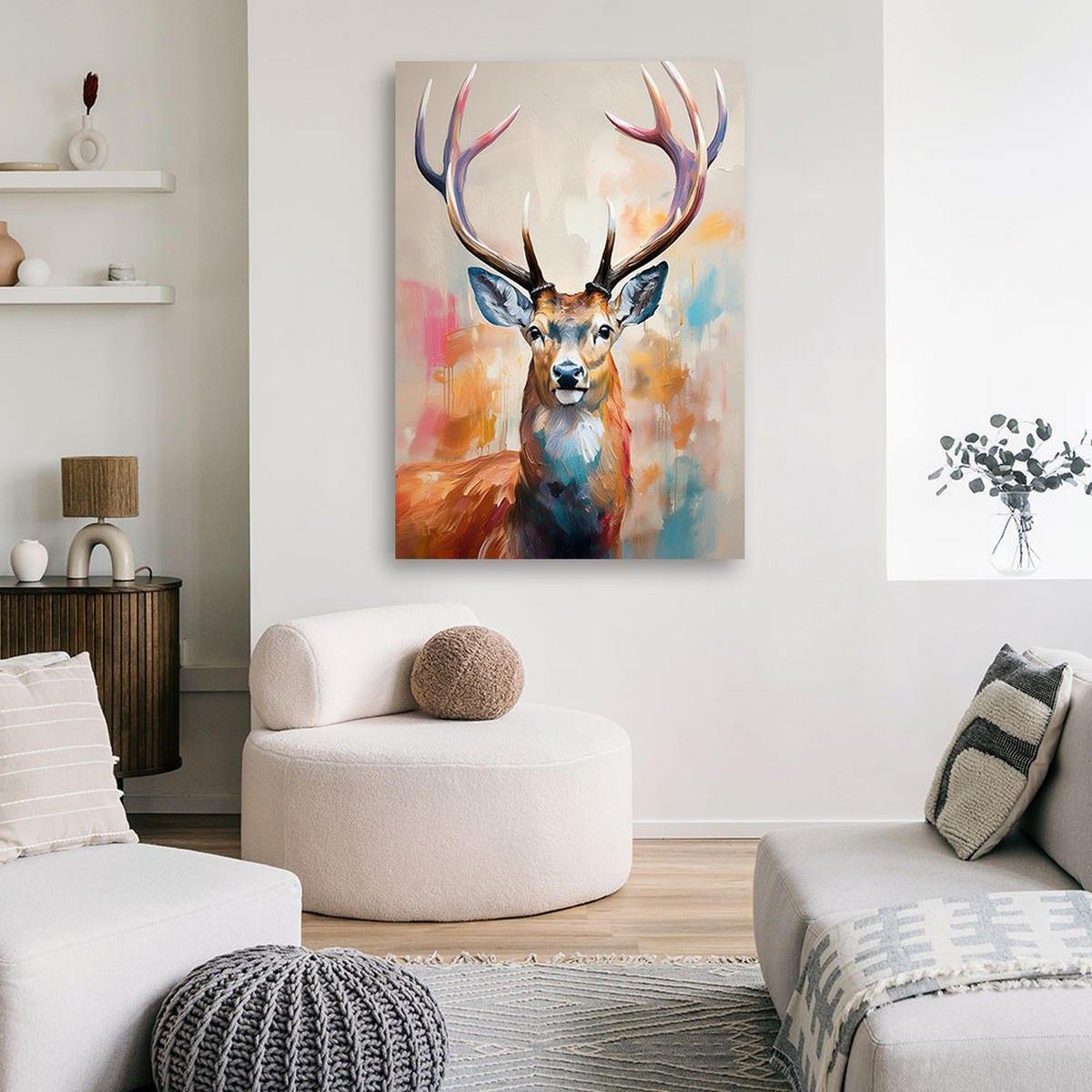 WANDBILD hirschtiere bemalt - Multicolor, Textil (40/60cm) - Feeby