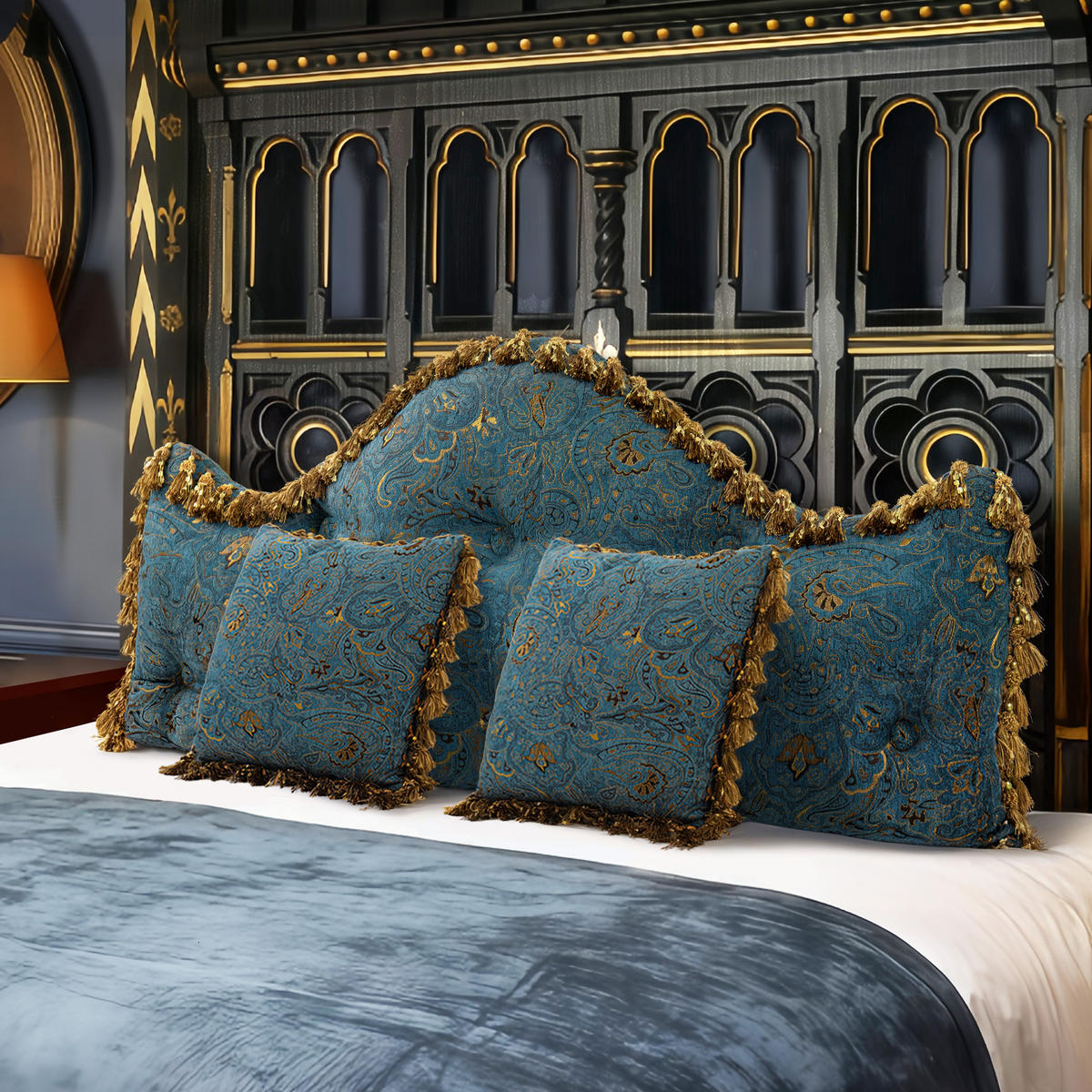 NACHTTISCHKISSEN Golden Flower Türkis 60*140cm 3er-set - Türkis, Textil (15/140cm) - Vercart