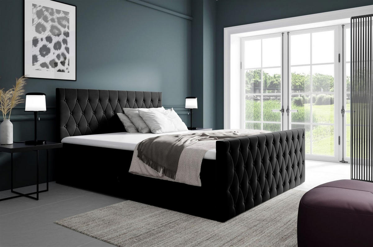BOXBETT Asher Premium - Schwarz, Holzwerkstoff/Textil (140/200cm) - Fun Möbel