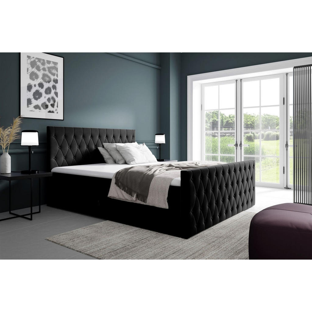 Thumbnail - Fun Möbel Boxbett, Schwarz, Textil, 160x220 cm, Schlafzimmer, Betten, Boxspringbetten