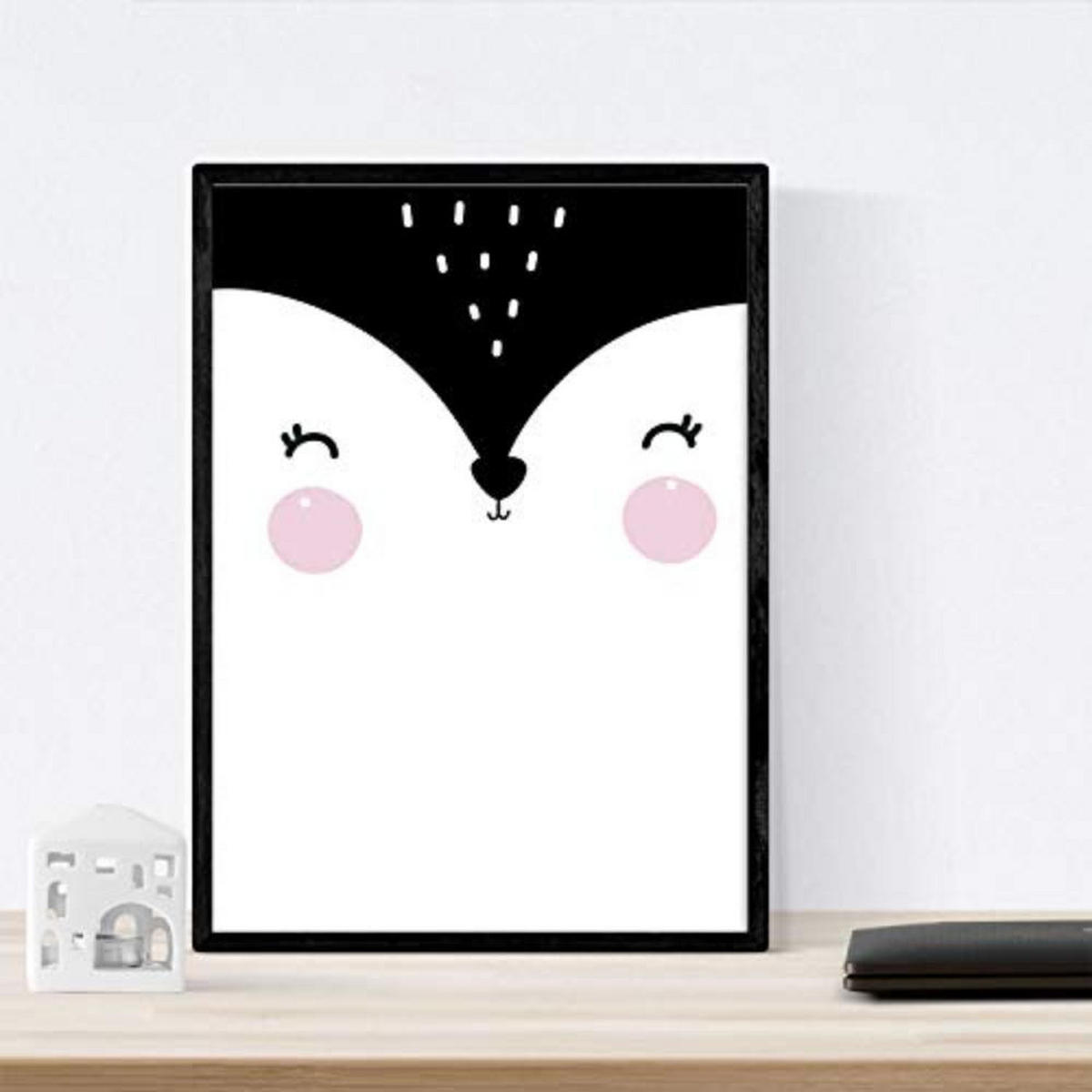 POSTER Set mit 4 „Pinguino, Fuchs und Bär umarmt“ Tiere A3 Schwarzer Rahmen - Schwarz, Papier (29.7/3cm) - Nacnic