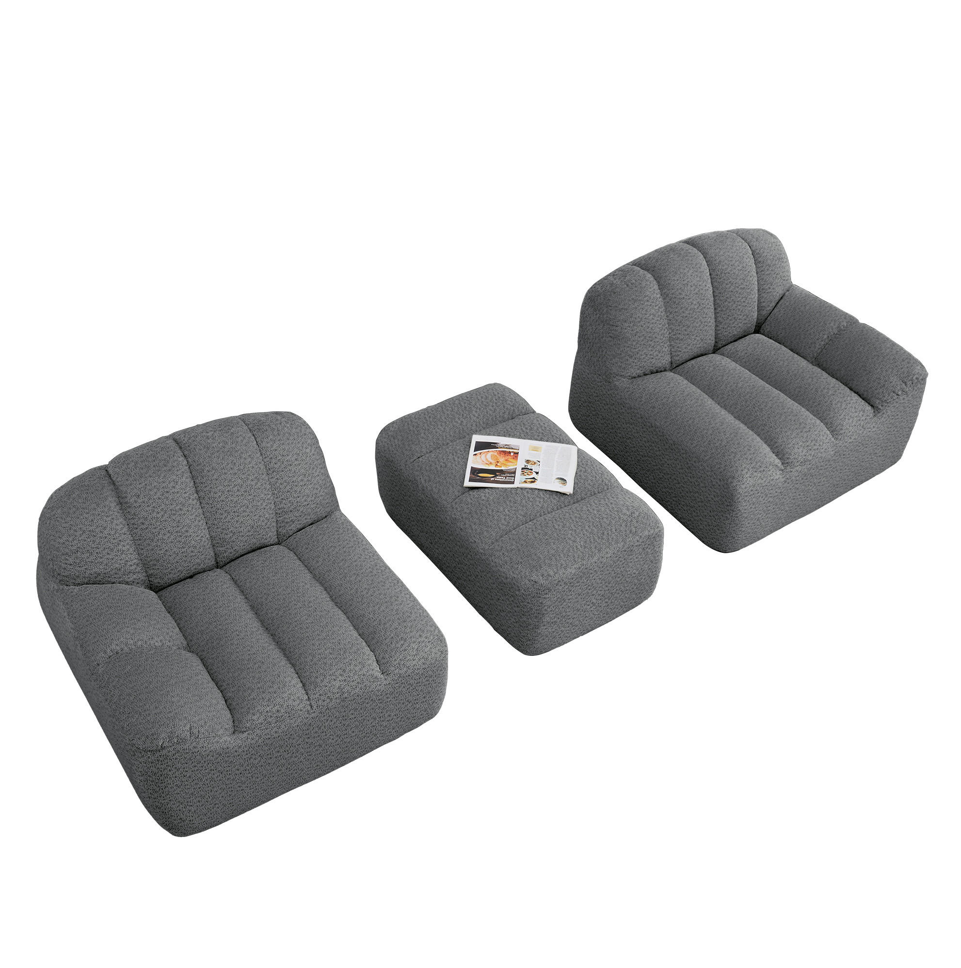 SOFA 210/165/79 cm in Grau mit Ottoman und weichem Fleecebezug - Grau, Textil (165/79/210cm) - Flora Grace