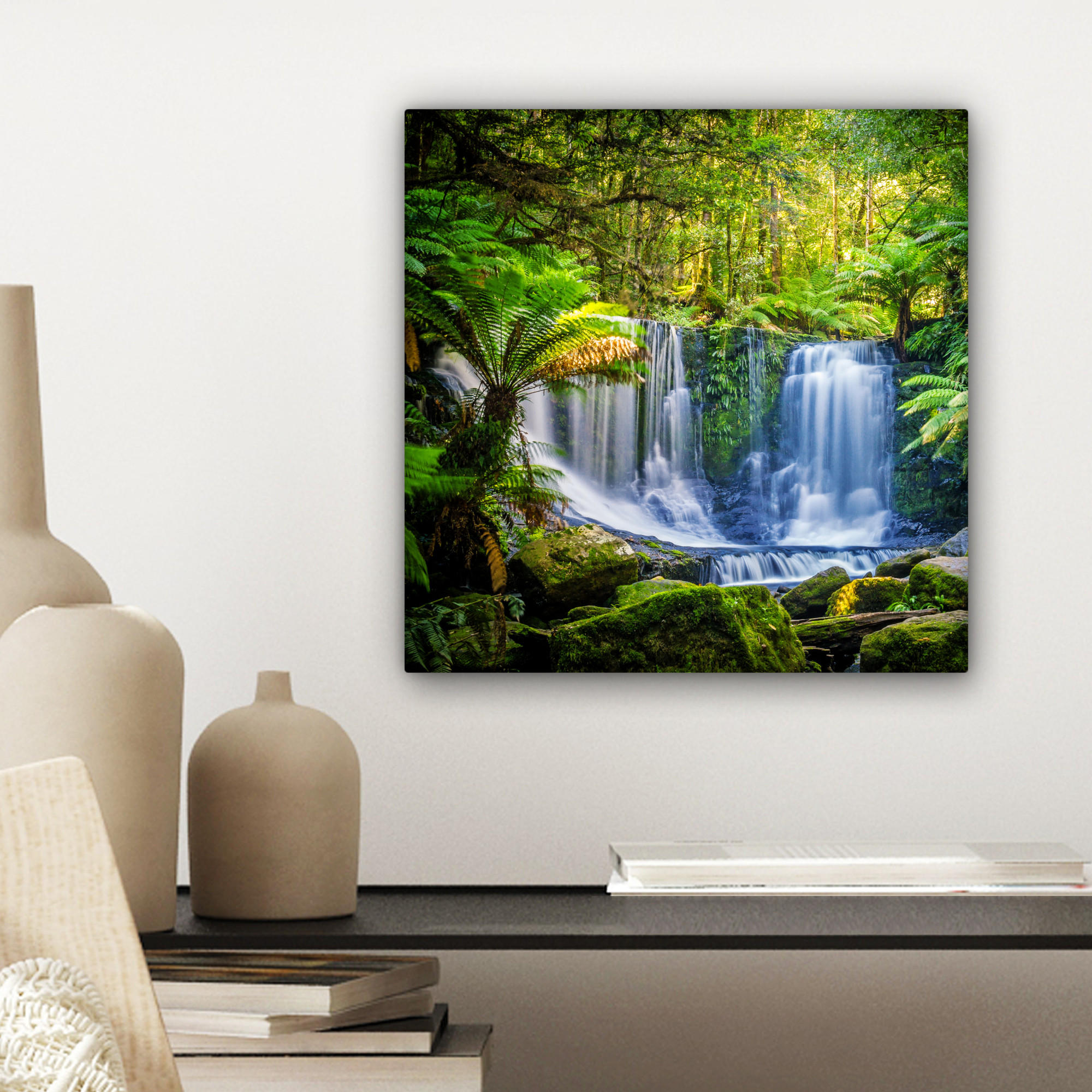 LEINWANDBILD Dschungel - Wasserfall - Australien - Pflanzen - Natur 20x20 cm - Dunkelgrün, Textil (20/20cm) - MuchoWow
