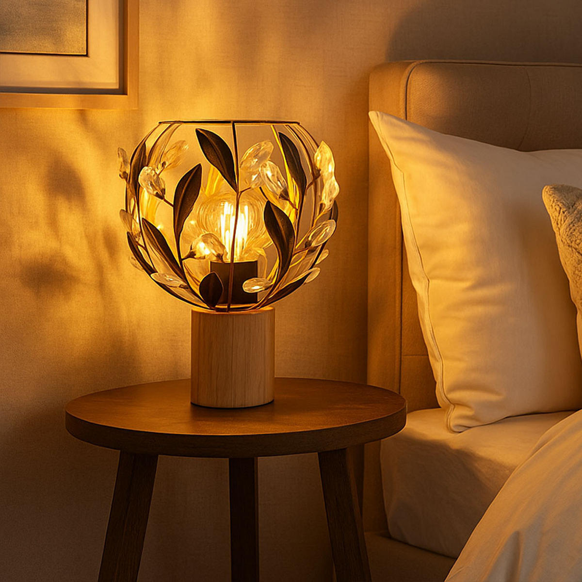 LED TISCHLEUCHTE MIKA Holz Gold - Goldfarben, Holz (20/20/25cm) - Globo Lighting