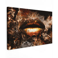 LEINWANDBILD Gold - Lippen - Kunst - Gold - Luxus - Abstrakt Wohnzimmer 120x80 cm - Bronzefarben, Textil (120/80cm) - MuchoWow